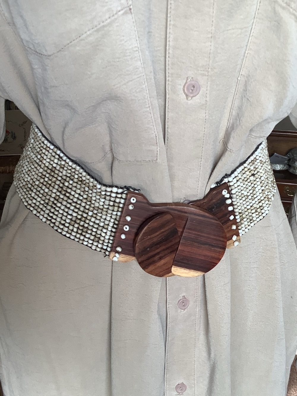 Vintage stretch glass beads belt